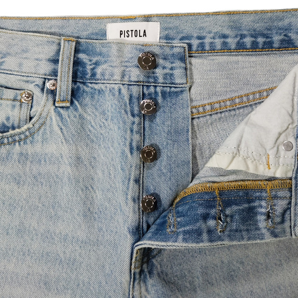 NWOT Pistola Charlie Distressed Button Fly Straight Leg Jeans Sz. 26x27 Blue - Picture 5 of 12